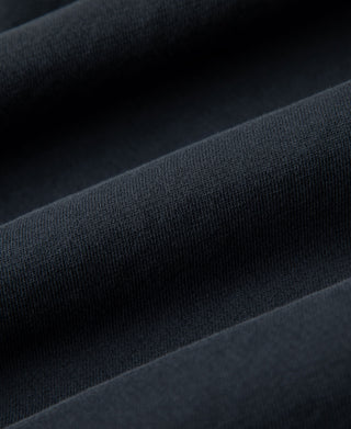 Detailed view of the dark blue heavyweight cotton knit fabric texture