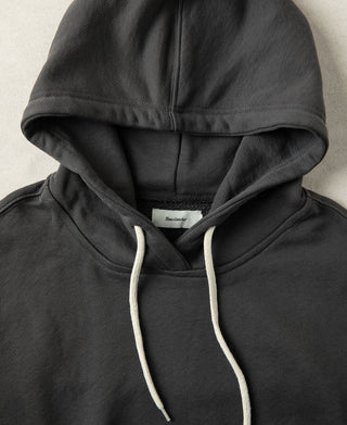 Detailed hood close up showing the front opening and drawstring placement