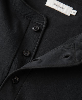 button detail of Heavyweight Cotton Tubular Short-Sleeve Henley Shirt in Black