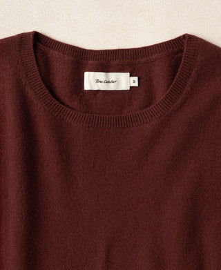 Jasper Red merino wool crewneck sweater with ribbed neckline and smooth knit texture