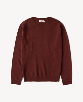 Men’s merino wool crewneck sweater in Jasper Red, long sleeves, ribbed hem and cuffs