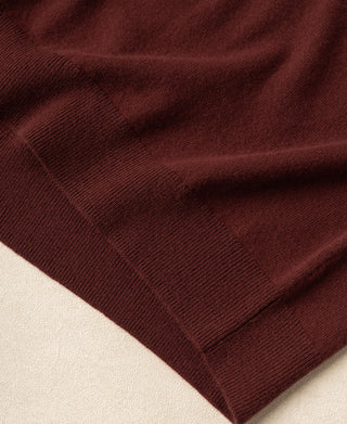 Jasper Red merino sweater fabric weave and ribbed cuff texture detail