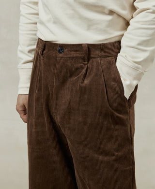 Straight-Leg Double Pleated Cotton-Corduroy Trousers