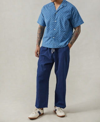 Indigo-Dye Loose Cotton Herringbone Pants