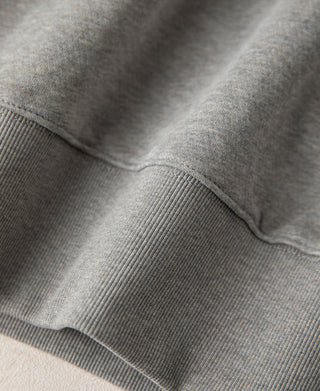 Close up of the kangaroo pocket edge and ribbed side panel construction