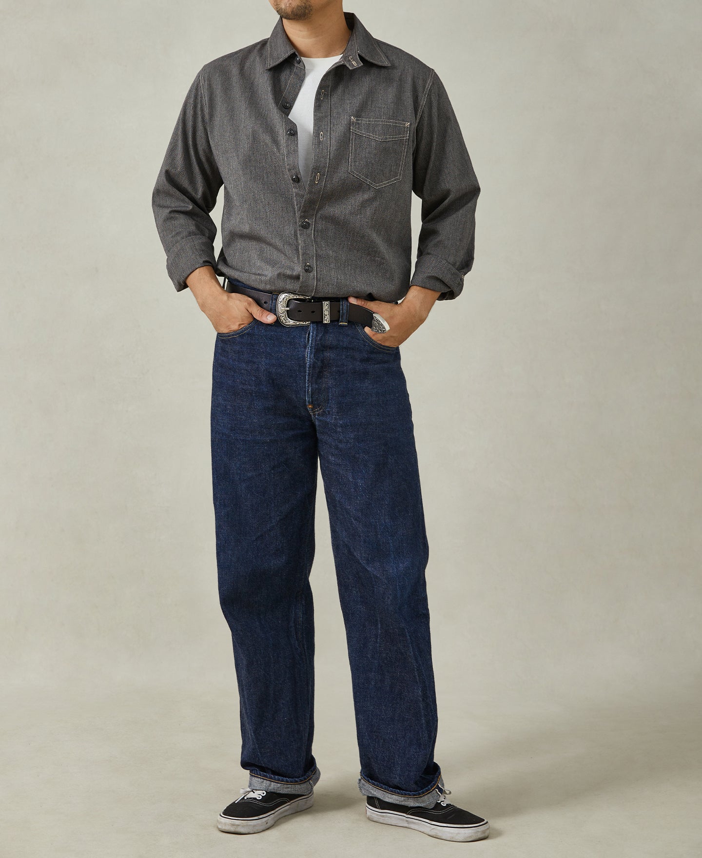 Vintage Black Salt & Pepper Cotton Chambray Jaspé Workshirt