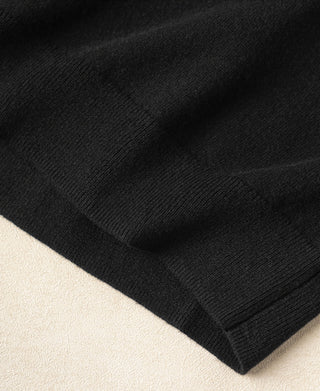 Close-up of black sweater knit hem ribbing and fabric texture