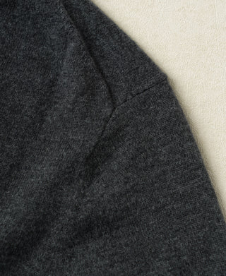 Heather gray merino wool sweater shoulder and sleeve seam detail