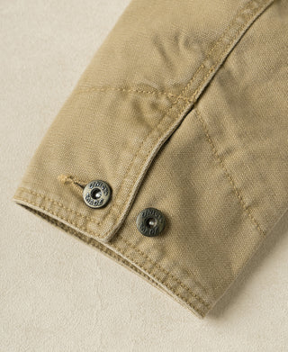 Washed Khaki A-2 Moleskin Bomber Jacket sleeve cuff with adjustable snap button closure