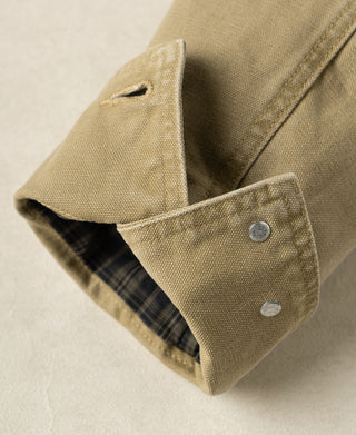 Back view close-up showing the textured cotton canvas fabric of the Washed Khaki A-2 Moleskin Bomber Jacket