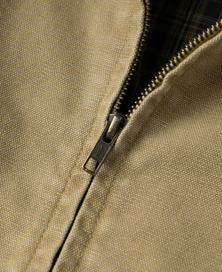 Washed Khaki A-2 Moleskin Bomber Jacket featuring a vintage metal front zipper and durable cotton fabric construction