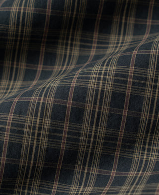 Washed khaki duck canvas fabric with dark plaid lines