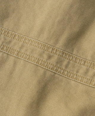 Detailed stitching on the Washed Khaki A-2 Moleskin Bomber Jacket highlighting durable workwear craftsmanship
