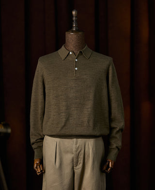 Slub Cotton Long Sleeve Knit Polo