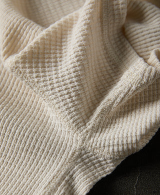 armpit seam detail of Honeycomb Waffle Knit Henley T-shirt