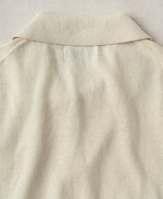Back Collar Detail of Linen Cotton Blend Knit Johnny Collar Polo