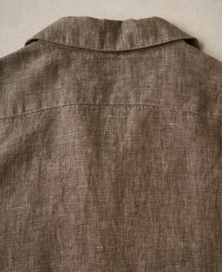Back Collar Detail of Yarn-dyed Linen Camp-Collar Shirt