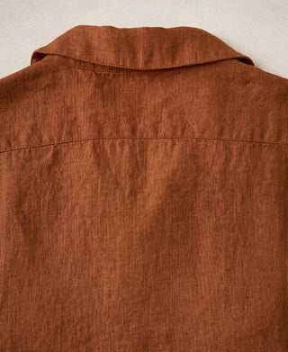 Back Collar Detail of Yarn-dyed Linen Camp-Collar Shirt