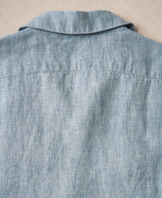 Back Collar Detail of Yarn-dyed Linen Camp-Collar Shirt
