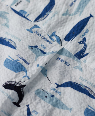 back detail of Marine Life Printed Seersucker Short Sleeve Camp Shirt