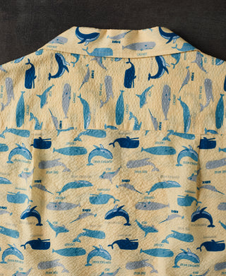 back detail of Marine Life Printed Seersucker Short Sleeve Camp Shirt