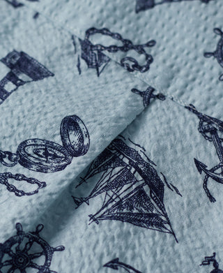 back detail of Nautical Printed Seersucker Short Sleeve Camp Shirt