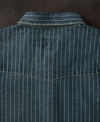 back detail of Slim Fit Wabash Striped Indigo Western Shirt