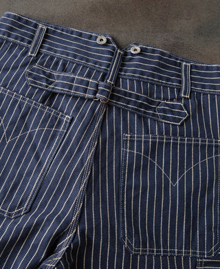 back Paris buckle of Indigo Wabash Stripe Work Trousers