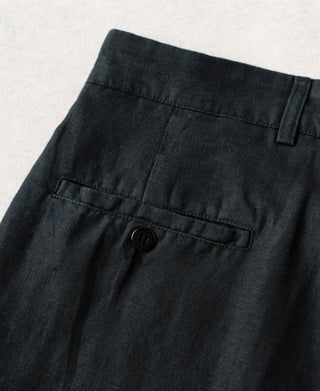 back pocket detail of 1940s Double-Pleated Pure Hemp Pants in Black