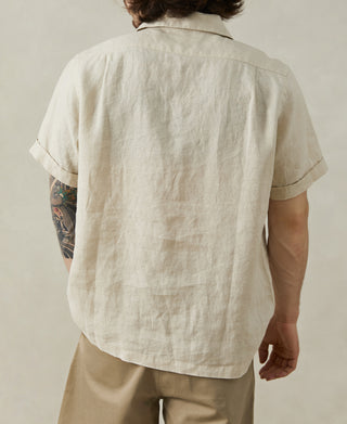 back view of 1950s Italian Collar Linen Short Sleeve Shirt