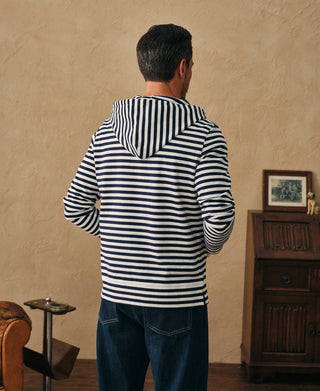 back view of Classic Fit Breton Stripe Cotton Jersey Hoodie