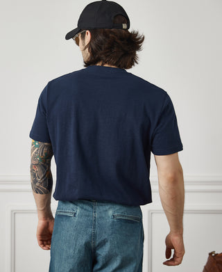 back view of Classic Fit Loopwheel Slub Cotton T-Shirt