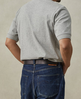 back view of Heavyweight Cotton Tubular Short-Sleeve Henley Shirt