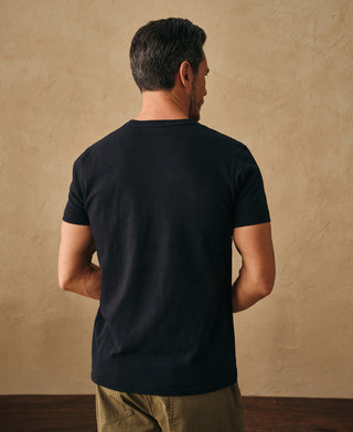 back view of Classic Fit Loopwheel Slub Cotton Pocket T-Shirt