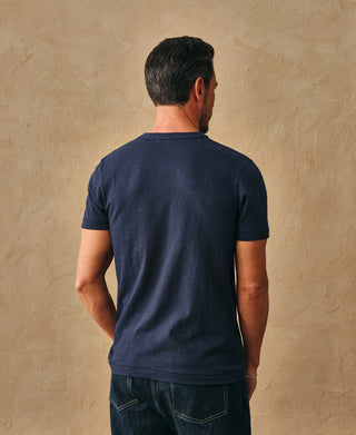 back view of Classic Fit Loopwheel Slub Cotton Pocket T-Shirt