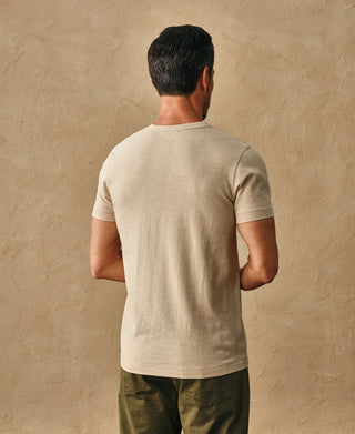 back view of Classic Fit Loopwheel Slub Cotton Pocket T-Shirt