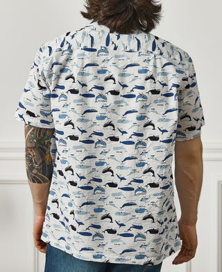 back view of Marine Life Printed Seersucker Short Sleeve Camp Shirt