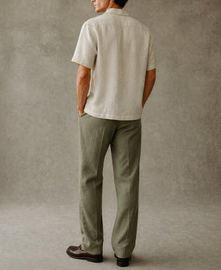 back view of 1940s Double-Pleated Pure Hemp Pants in Olive