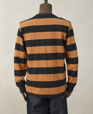 back view of Slub Cotton Wide Striped Long-Sleeve T-Shirt