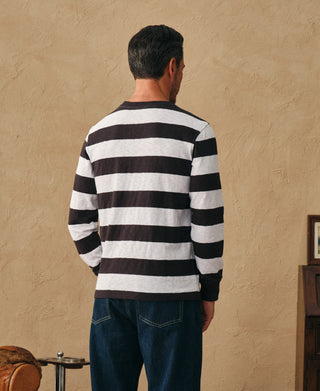 back view of Slub Cotton Wide Striped Long-Sleeve T-Shirt
