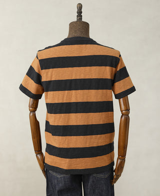 back view of Slub Cotton Wide Striped T-Shirt