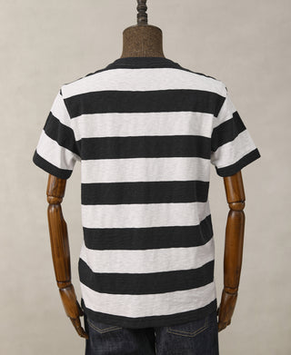 back view of Slub Cotton Wide Striped T-Shirt