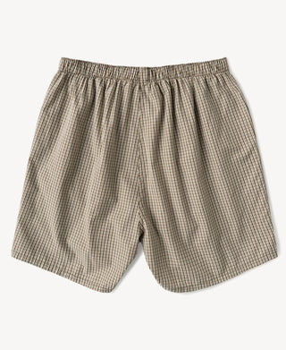 Brown striped cotton boxer shorts with elastic waistband, relaxed fit