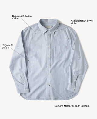 Blue striped oxford button-down shirt with regular fit, long sleeves, pearl buttons