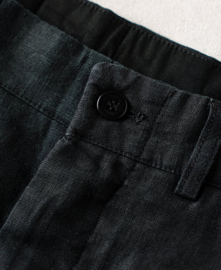 button detail of 1940s Double-Pleated Pure Hemp Pants in Black