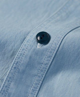 button detail of Military Wash Chambray Short Sleeve Workshirt