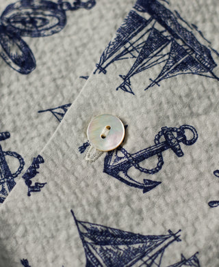 button detail of Nautical Printed Seersucker Short Sleeve Camp Shirt