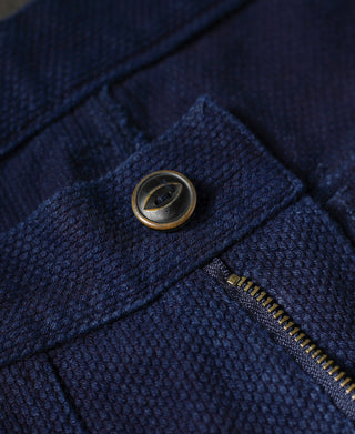 button detail of OG-107 Fatigue Pants - Indigo-Dyed Sashiko Version