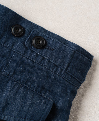 Button Detail of Relaxed Double-Pleated Hemp-Cotton Shorts