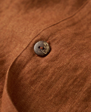 Button Detail of Yarn-dyed Linen Camp-Collar Shirt